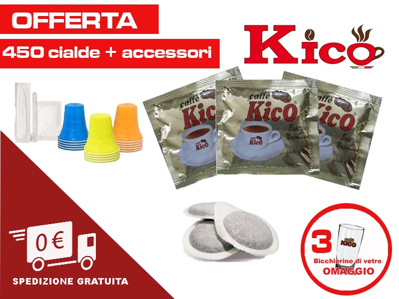 Offerta 450 cialde caffè Kico completo di accessori (bicchierini, zucchero  e palettine)